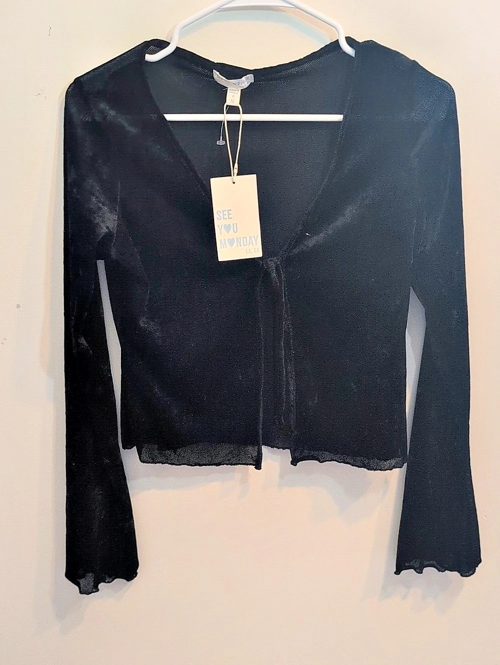 See You Monday Long Sleeve Cropped Top in Black Size Medium NWT